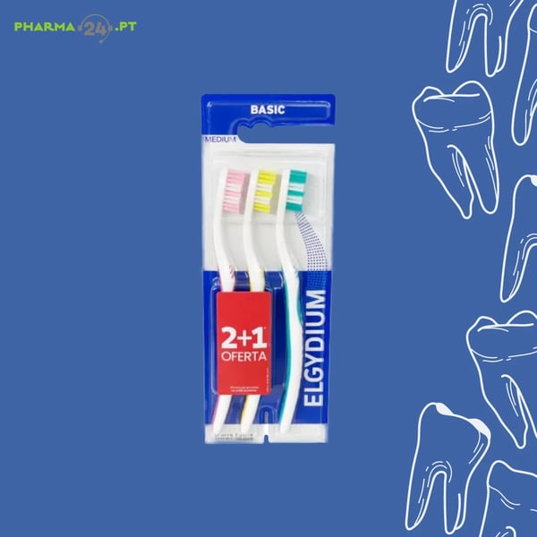 ELGYDIUM Kit Escovas de Dentes Basic Medium x2 + 1 Oferta